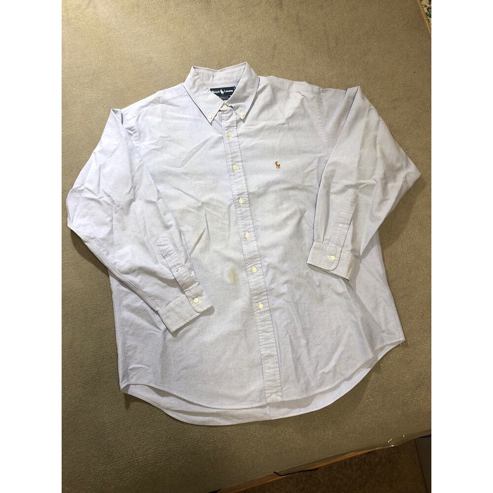Ralph Lauren Mens Shirt 17 - 35 Blue Long Sleeve Yarmouth Cotton Oxford